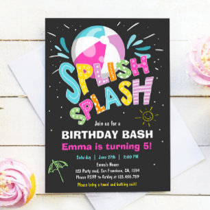 Invitation Splish Splash Anniversaire Basse Fête de piscine p
