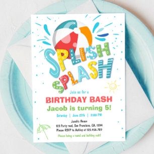 Invitation Splish Splash Anniversaire de la fête de la piscin