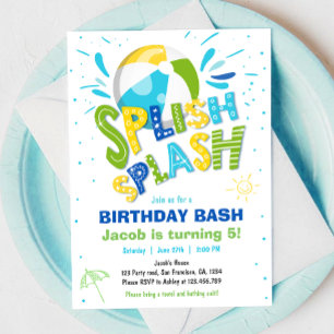 Invitation Splish Splash Anniversaire de la fête de la piscin