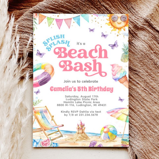 Invitation Splish Splash Beach fête d'anniversaire (Splish Splash Beach Birthday Party Invitation)