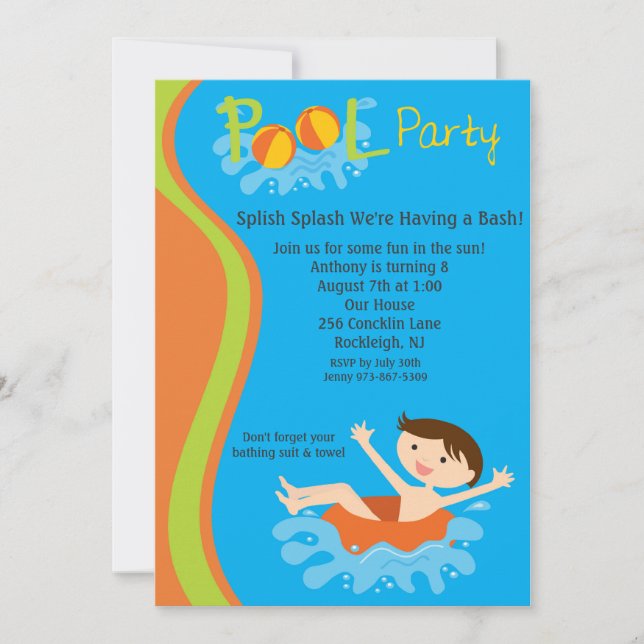 Invitation Splish Splash Boys Pool Party Anniversaire Invitat (Devant)
