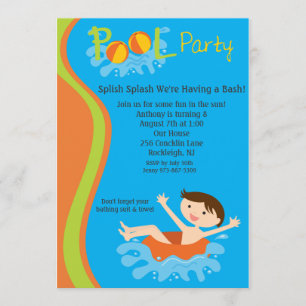 Invitation Splish Splash Boys Pool Party Anniversaire Invitat