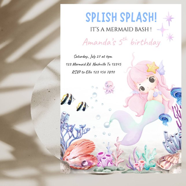 Invitation Splish Splash C'est une Fête de Sirène Anniversair (Créateur téléchargé)
