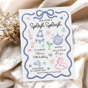 Invitation Splish Splash Dessin à la Main Anniversaire d'Été 