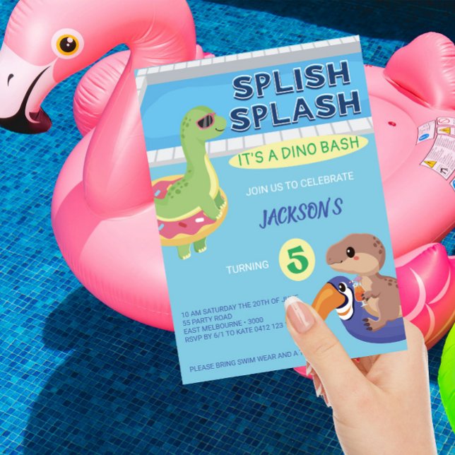 Invitation Splish Splash Dino Pool Party Anniversaire (Créateur téléchargé)