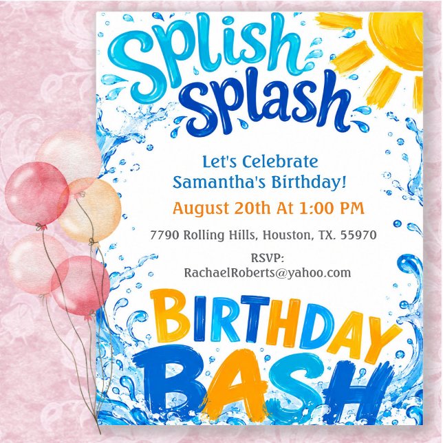 Invitation Splish Splash Fête d'anniversaire Piscine Party (Créateur téléchargé)