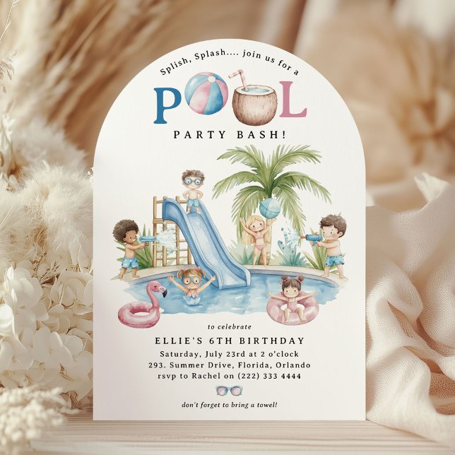 Invitation Splish Splash, Fête d'anniversaire Piscine pour En (Créateur téléchargé)