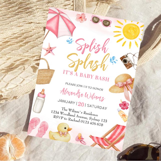 Invitation Splish Splash Fille Rose Baby Shower (Créateur téléchargé)