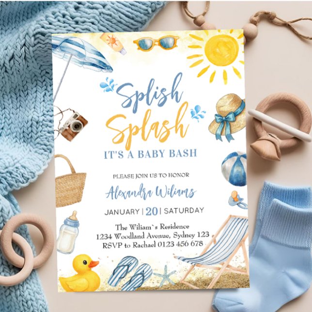 Invitation Splish Splash Garçon Bleu Baby Shower (Créateur téléchargé)