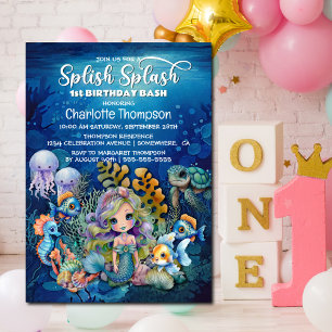 Invitation Splish Splash Mermaid 1er anniversaire Bash