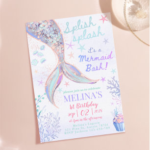 Invitation Splish Splash Mermaid Bash Anniversaire Fille Pail