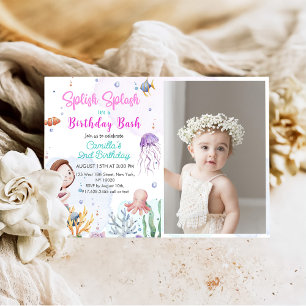 Invitation Splish Splash Mermaid Girl 2e anniversaire Photo