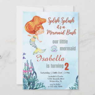Invitation Splish Splash Orang Mermaid Bash 2e anniversaire f
