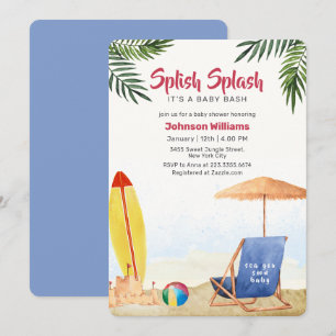 Invitation Splish Splash Planche de Surf Fête Prénatale Garço