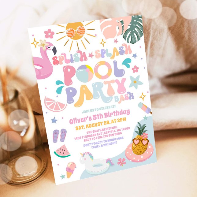 Invitation Splish Splash Pool Party Summer Birthday  (Créateur téléchargé)