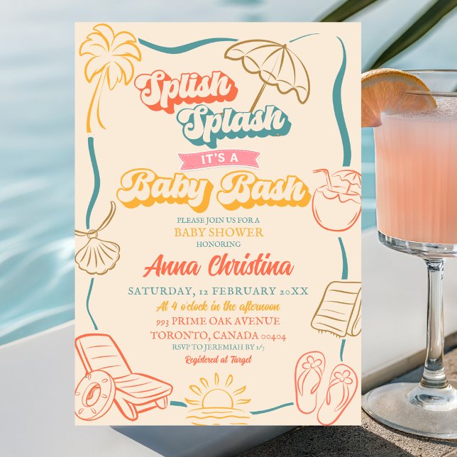 Invitation Splish Splash Rétro Baby Bash Fête de Bébé (Créateur téléchargé)