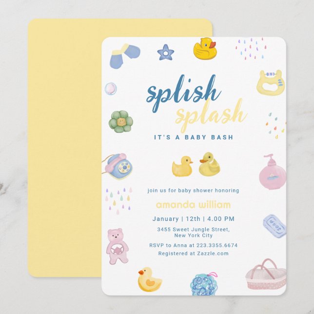 Invitation Splish Splash Rubber Duck Bath Baby Shower   (Devant / Derrière)