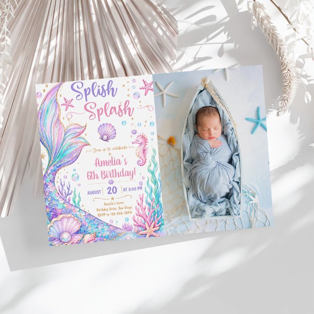 Invitation Splish Splash Sirène 6ème Anniversaire (Créateur téléchargé)
