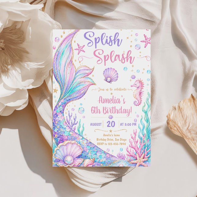 Invitation Splish Splash Sirène 6ème Anniversaire (Créateur téléchargé)