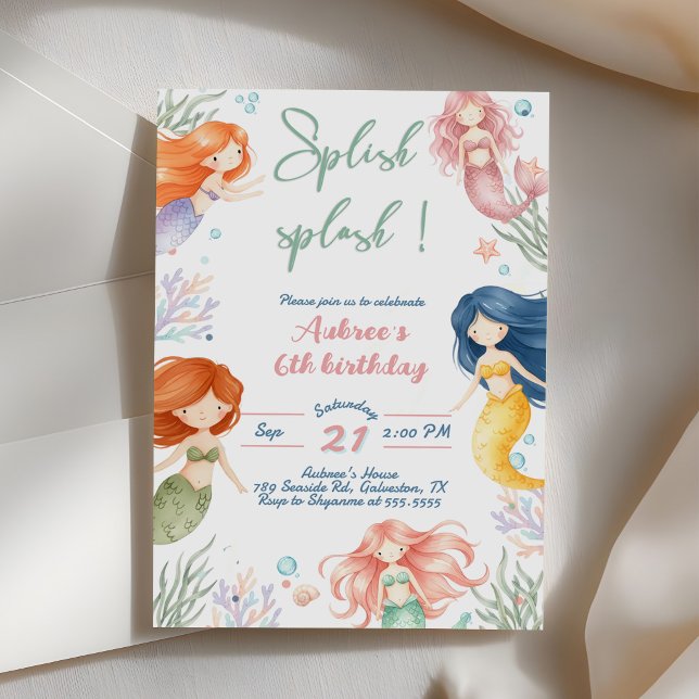 Invitation Splish Splash Sirène 6ème Anniversaire  (Créateur téléchargé)