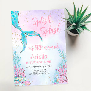 Invitation Splish Splash Sirène sous la mer Anniversaire