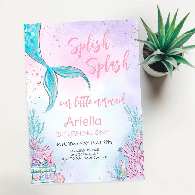 Invitation Splish Splash Sirène sous la mer Anniversaire (Créateur téléchargé)
