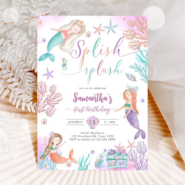 Invitation Splish Splash Sirène Sous L'Anniversaire De La Mer (Créateur téléchargé)