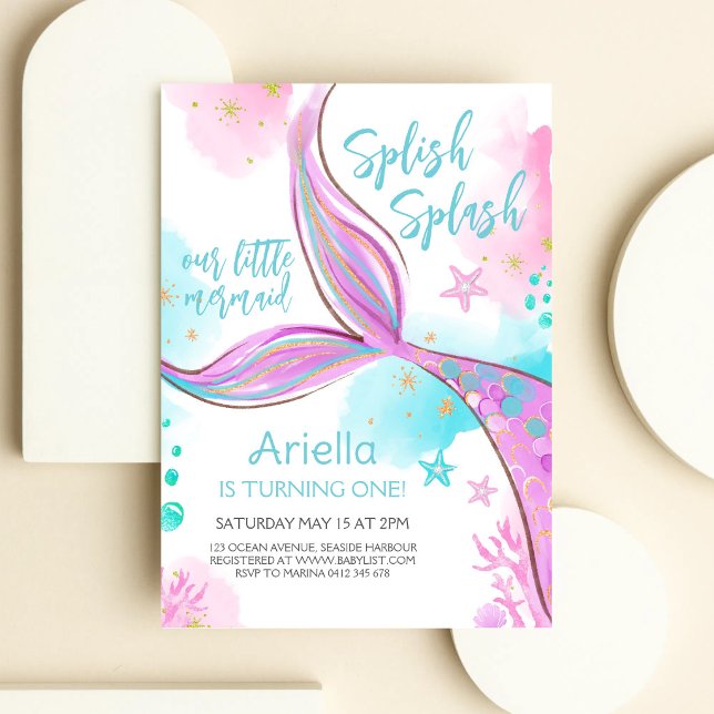 Invitation Splish Splash Sirène Sous l'Océan Anniversaire  (Créateur téléchargé)