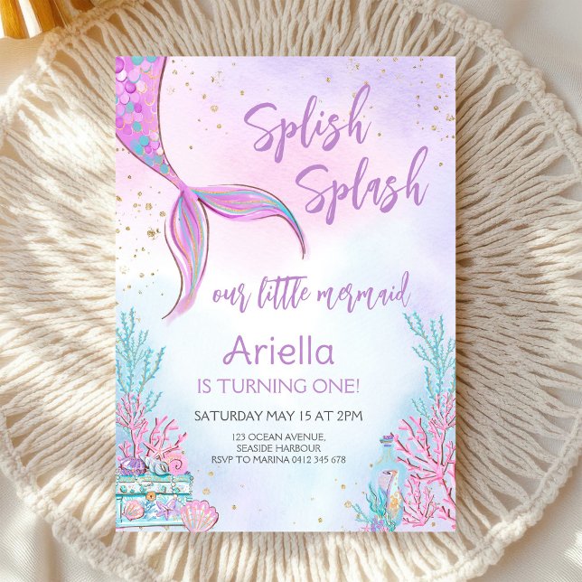 Invitation Splish Splash Sirène Sous l'Océan Anniversaire (Créateur téléchargé)