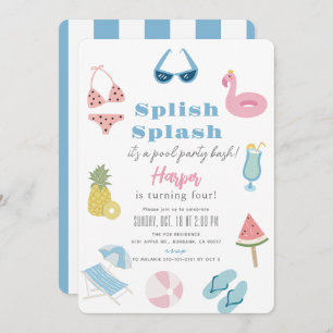 Invitation Splish Splash Summer Pool Party Fille Anniversaire