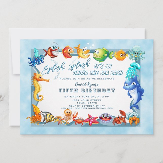 Invitation Splish Splash Under the Sea Boy Anniversaire uniqu (Devant)