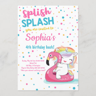 Invitation Splish Splash Unicorn Bash Pool Girl Birthday