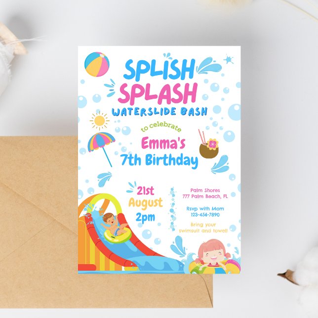 Invitation Splish Splash Waterpark toboggan Anniversaire (Créateur téléchargé)