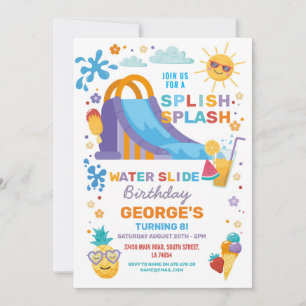 Invitation Splish Splash Waterslide Anniversaire de fête Sole