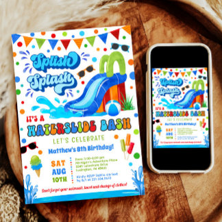 Invitation Splish Splash Waterslide Bassh Boy Anniversaire
