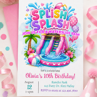Invitation Splish Splash Waterslide Birthday | Bounce House