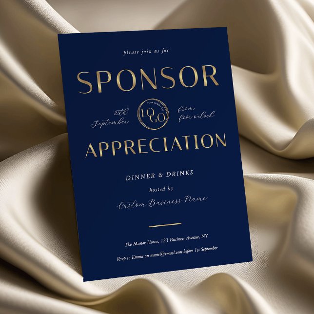 Invitation Sponsor Appreciation Navy & Gold Logo Corporate (Créateur téléchargé)