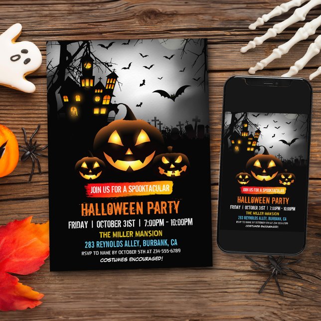 Invitation Spooktacular Dark Haunted House Halloween Party (Embrace the Halloween spirit and create unforgettable memories with this chilling invitation.)