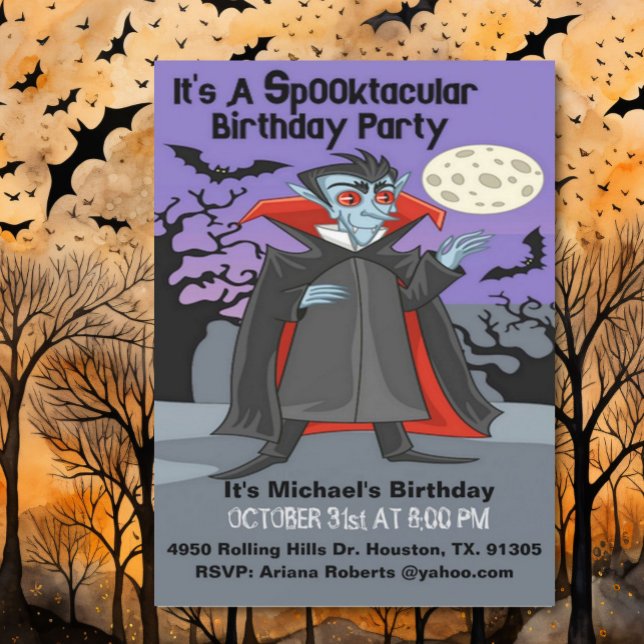 Invitation Spooktacular Dracula Anniversaire Halloween Party  (Créateur téléchargé)