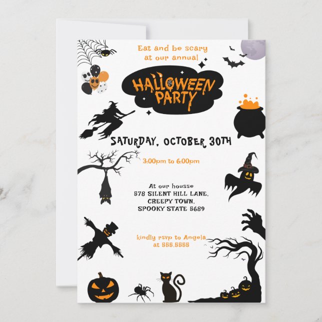 Invitation Spooktacular Halloween Party Black Orange (Devant)