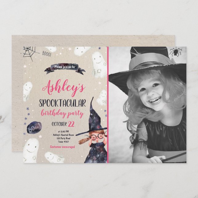 Invitation Spooktacular Halloween Witch Casquette Fantôme Ann (Devant / Derrière)