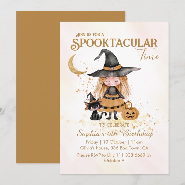 Invitation Spooktacular Heure Halloween Witch Girl Anniversai (Devant / Derrière)