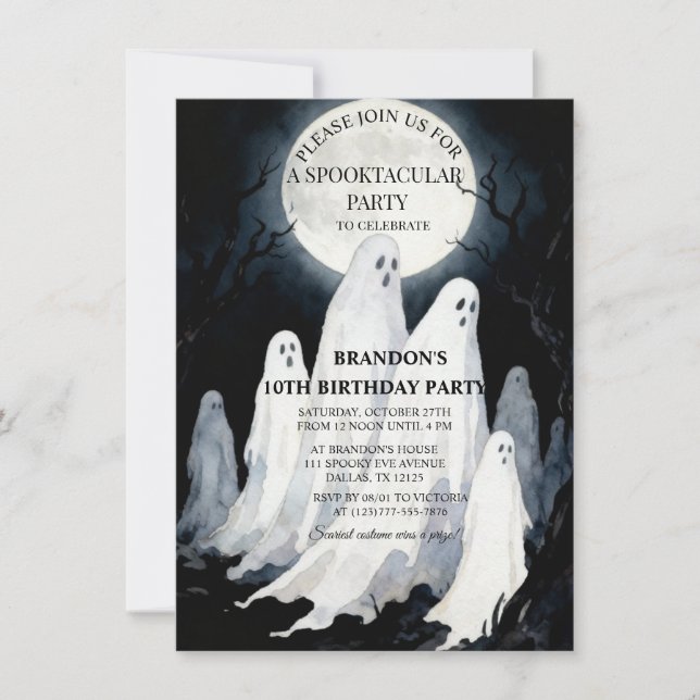 Invitation Spooktacular Party Halloween Fantôme 10e anniversa (Devant)