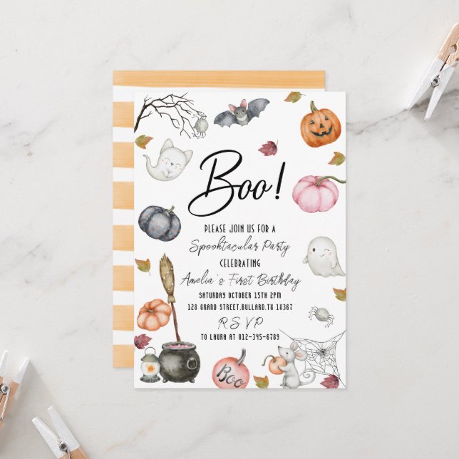 Invitation Spooktacular Party Premier Baby shower d'anniversa (Devant/Arrière en situation)