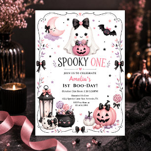 Invitation Spooky One Fille Ghost Rose 1er Anniversaire