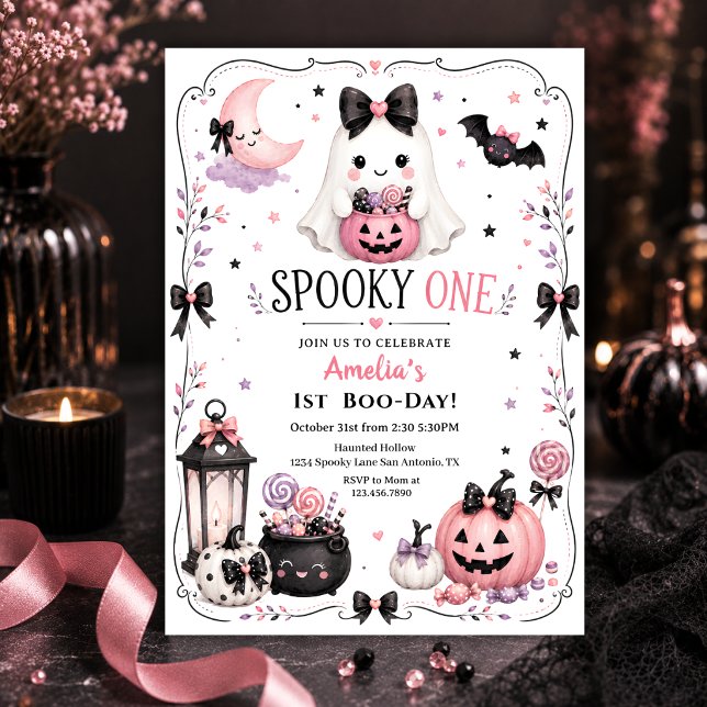 Invitation Spooky One Fille Ghost Rose 1er Anniversaire (Créateur téléchargé)