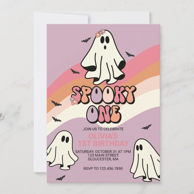 Invitation Spooky One Retro Halloween Fantôme 1er Anniversair (Devant)