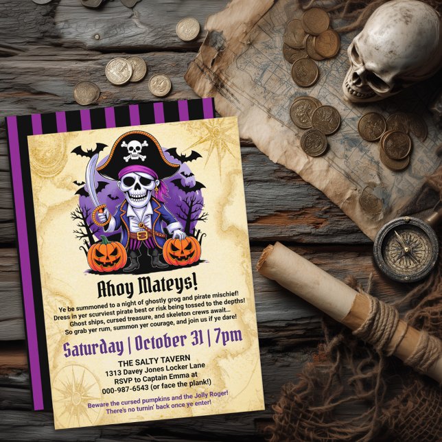 Invitation Spooky Skeleton Pirate Halloween Party (Créateur téléchargé)