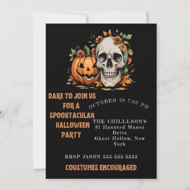 Invitation Spooky Skull and Pumpkin Art (Devant)