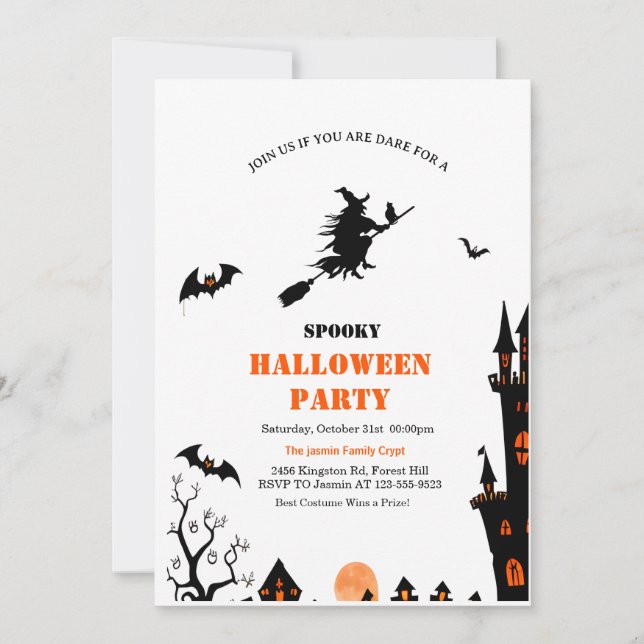 Invitation Spooky Witch Adult Halloween Party  (Devant)
